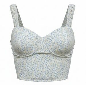 Floral Longline Bustier Top - Light Blue & Pale Yellow
